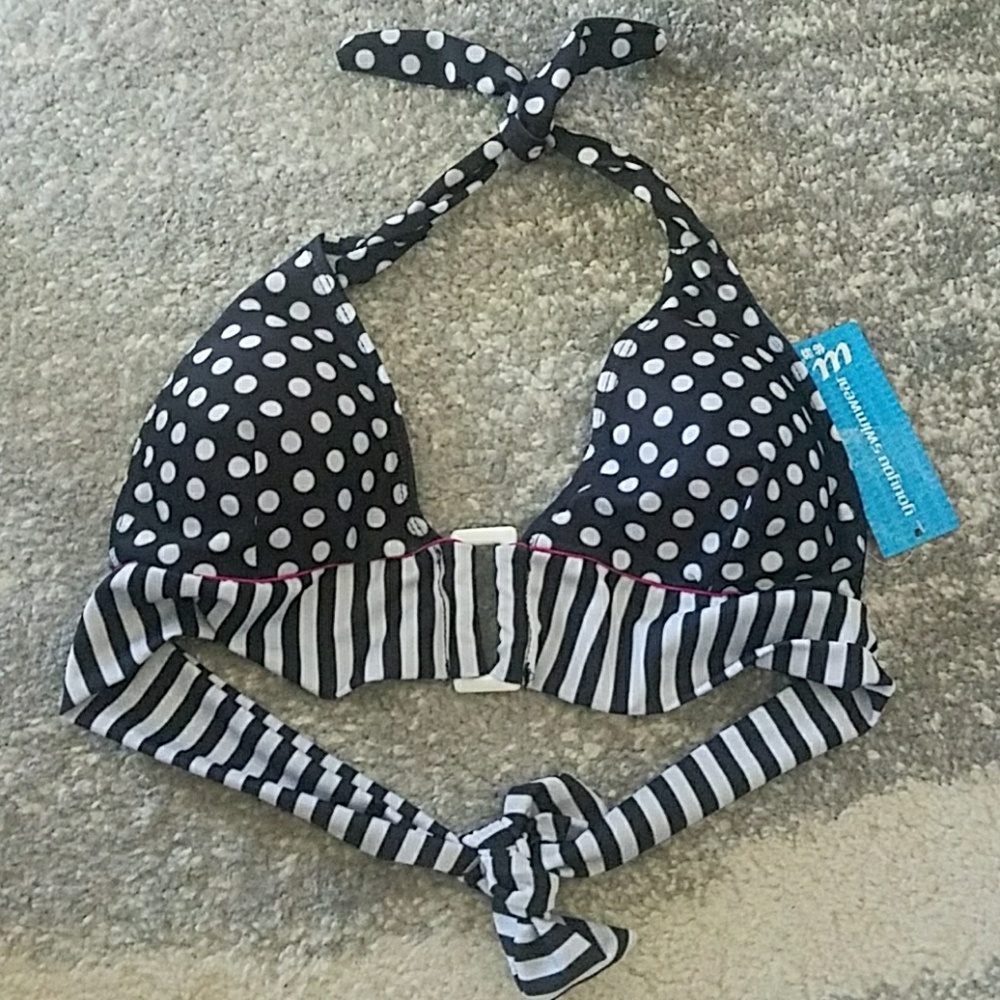 Black & White polka dot and stripes Halter Bikini Top sz M NEW